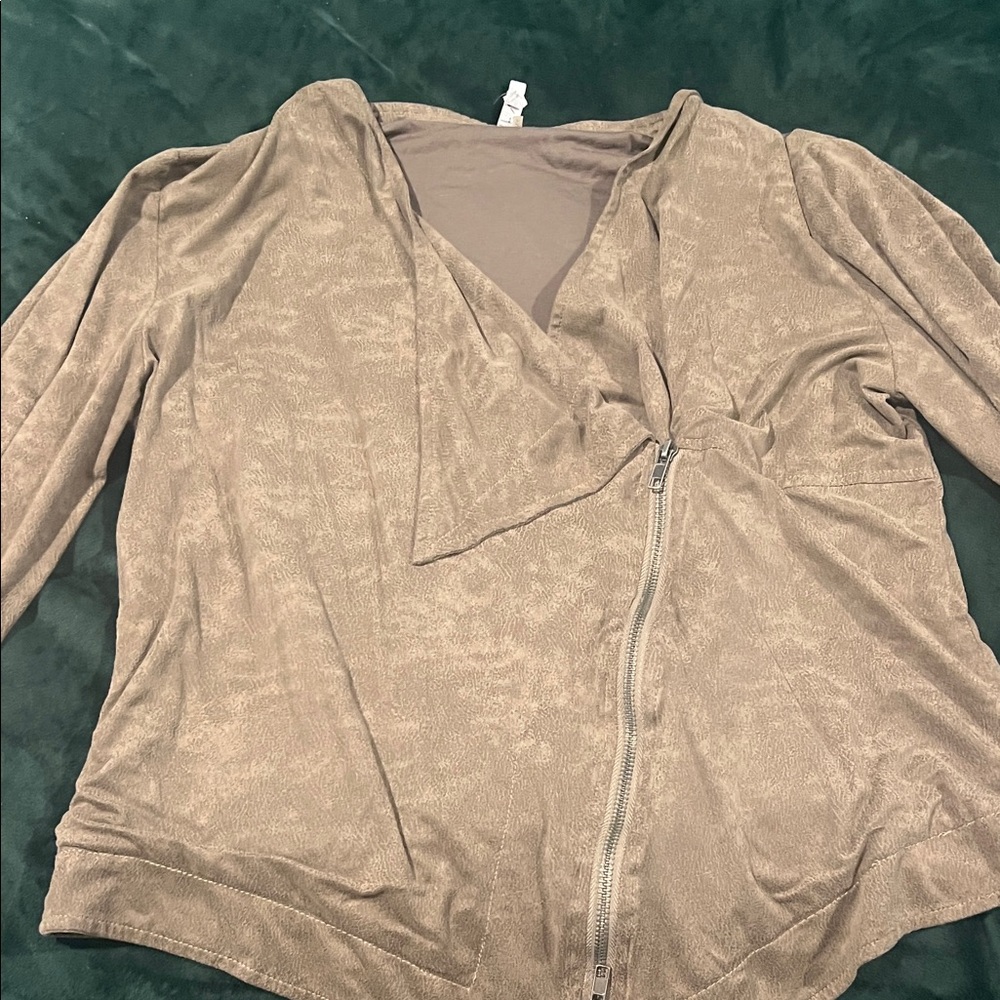 Beige Zip-Up Blouse
